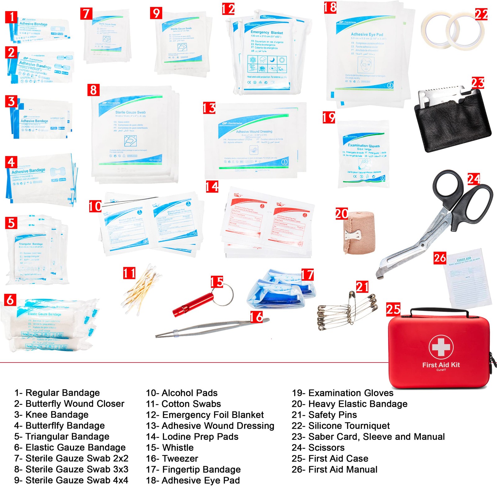 First Aid Kit 230 piece, Waterproof, All Purpose Use Outdoor, Indoor, Red