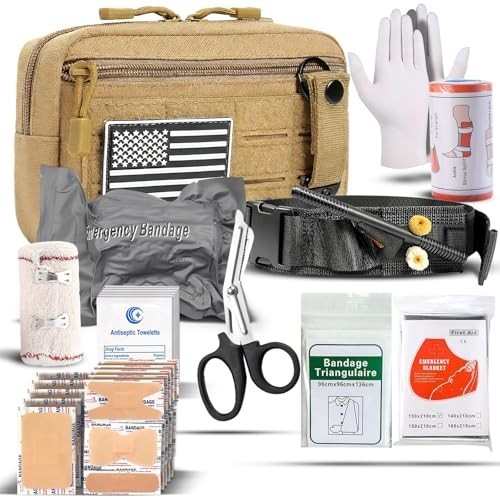 Tactical First Aid Kit – 34-Piece Trauma Kit with Tourniquet & Bandages for Car,
