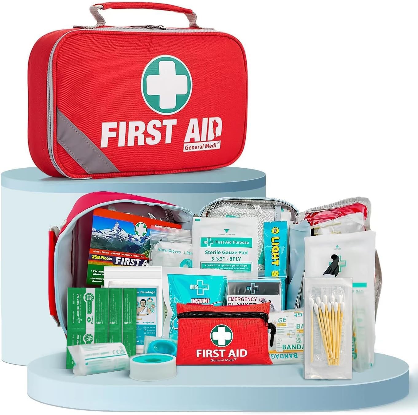 2-in-1 First Aid Kit (215 Piece Set) + 43 Piece Mini First Aid Kit -Includes …