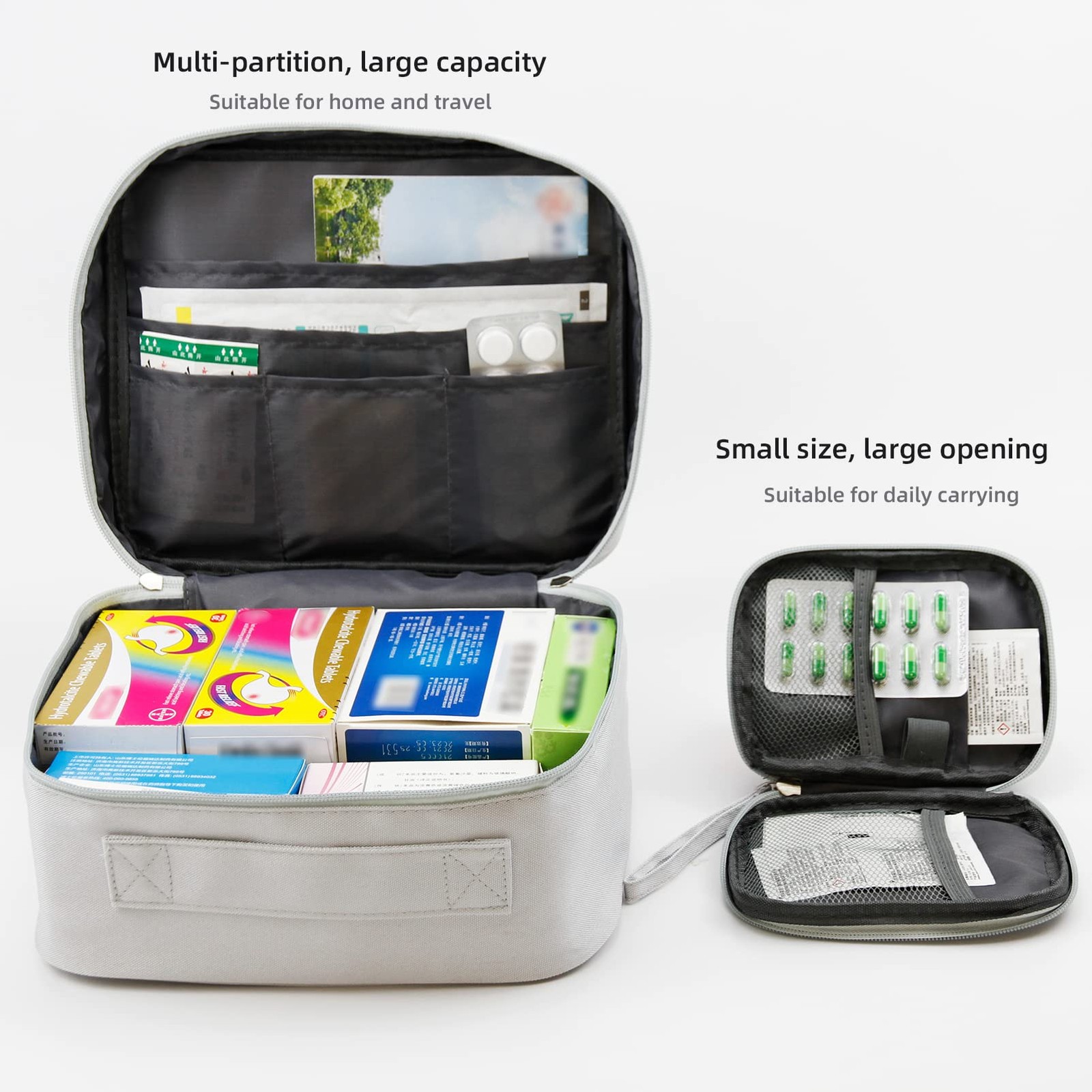 TOPASION First Aid Bags Empty, Travel Medicine Bag, 2 Piece Set, Oxford Grey