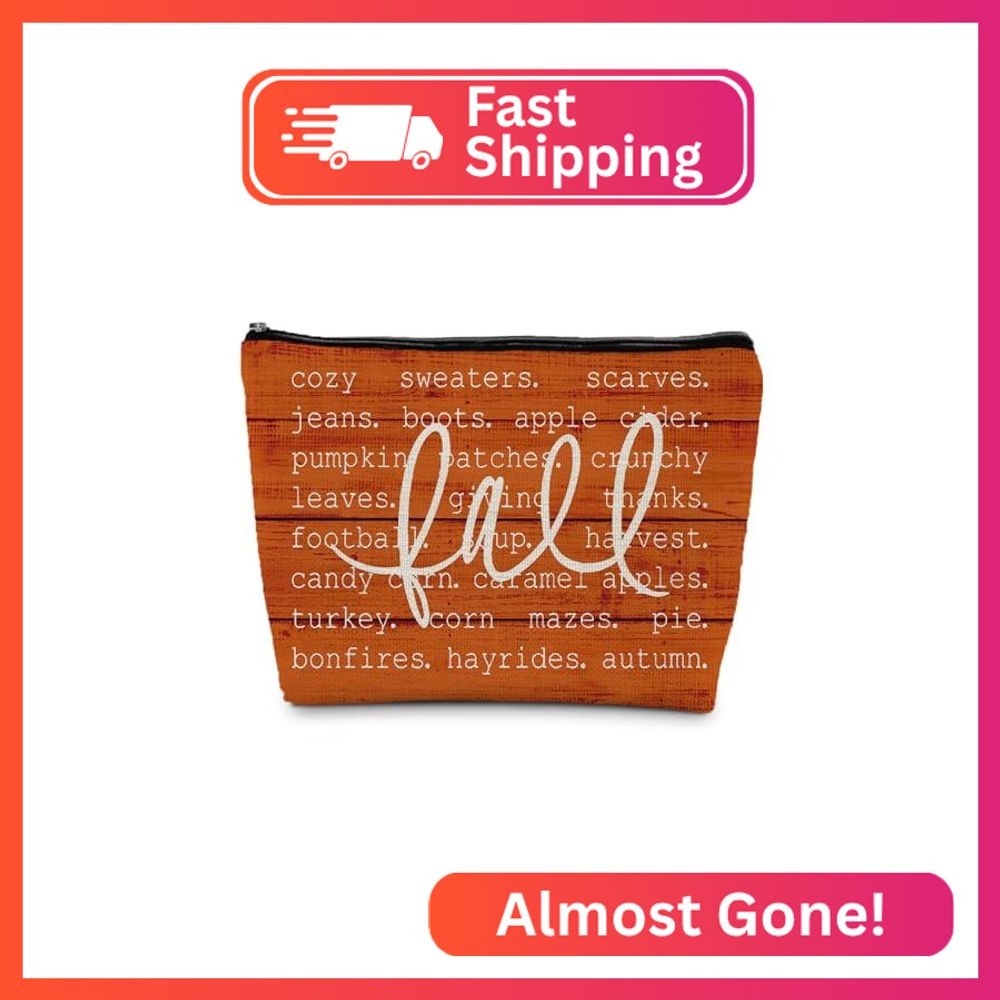ignytiger Fall Orange Makeup Bag Thanksgiving Gifts for Women, Fall Themed Cosme