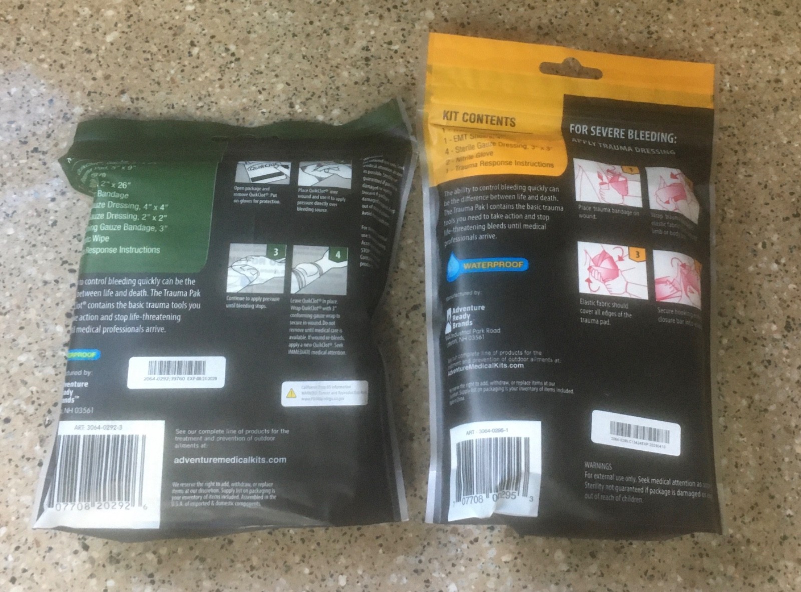 NEW Lot of 2 Adventure Medical Kits Trauma Pak Kits – QuikClot & Level 1 Trauma