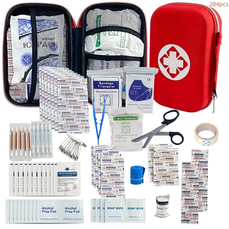 First Aid Kit Complete, 104Pcs Water-Resistant Hard Shell Small Case For Travel