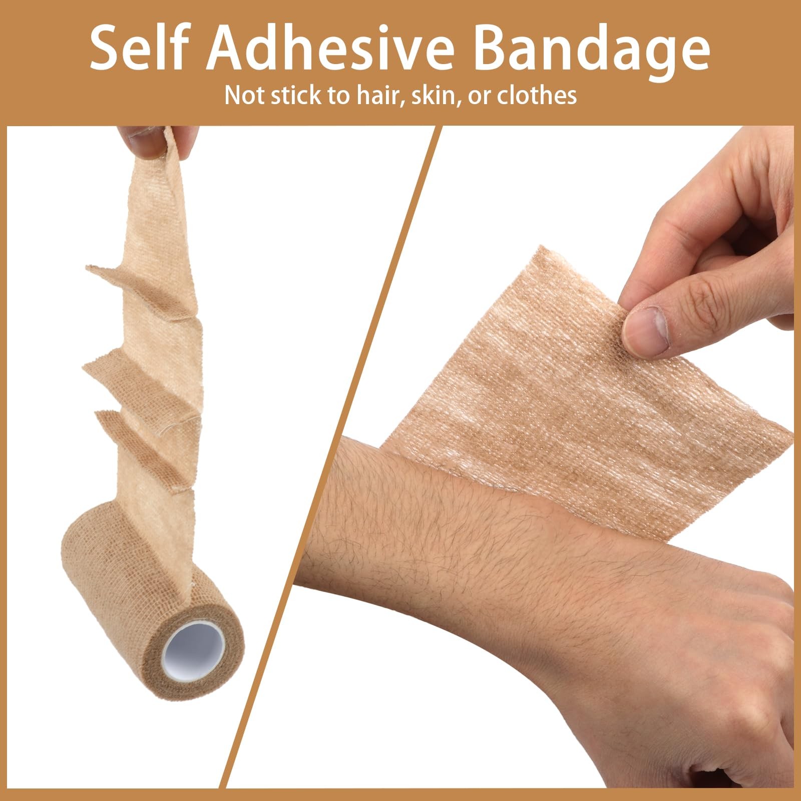 BEVTEE Self Adhesive Bandage Wrap 6 Pack, 4" X 5 Yards x 5 yards, Beige
