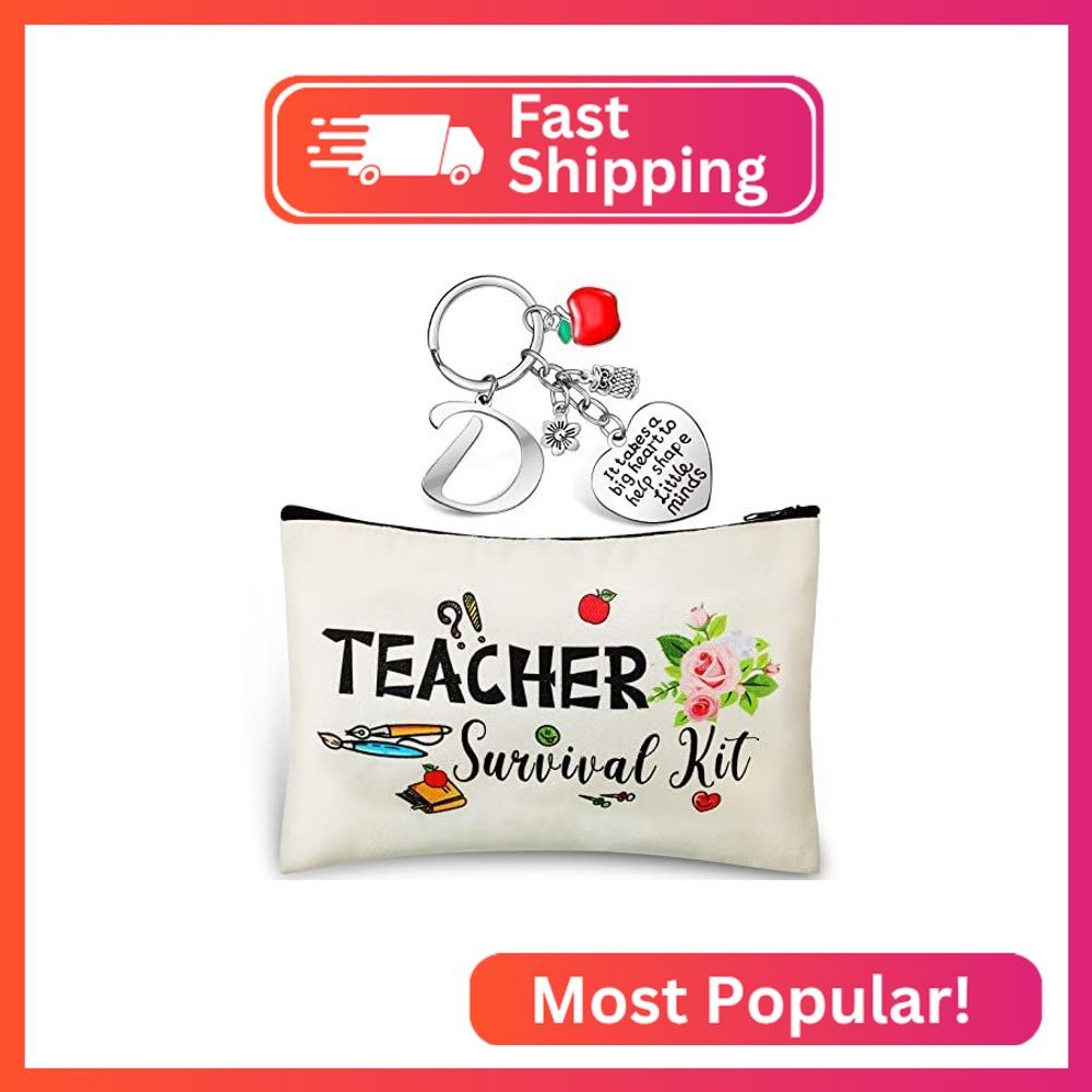 Hinly Teacher Appreciation Gift Set, Teacher Survival Kit Bag Keychain with Init