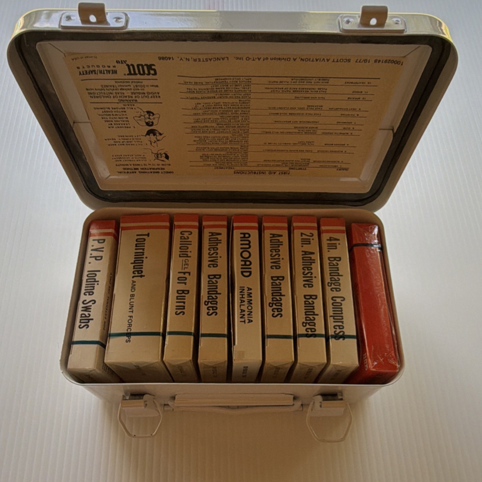 Vintage Scott Portable First Aid Kit with Bandages, Tourniquet, Burn Gel, & Case