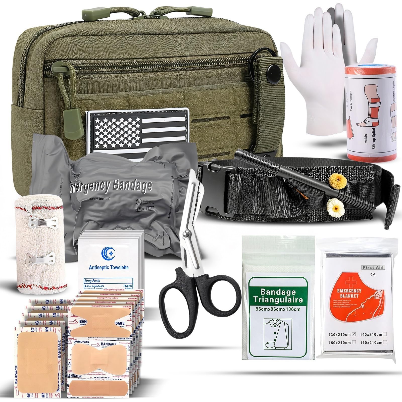 Tactical First Aid Kit – 34-Piece Trauma Kit with Tourniquet & Bandages for Car,