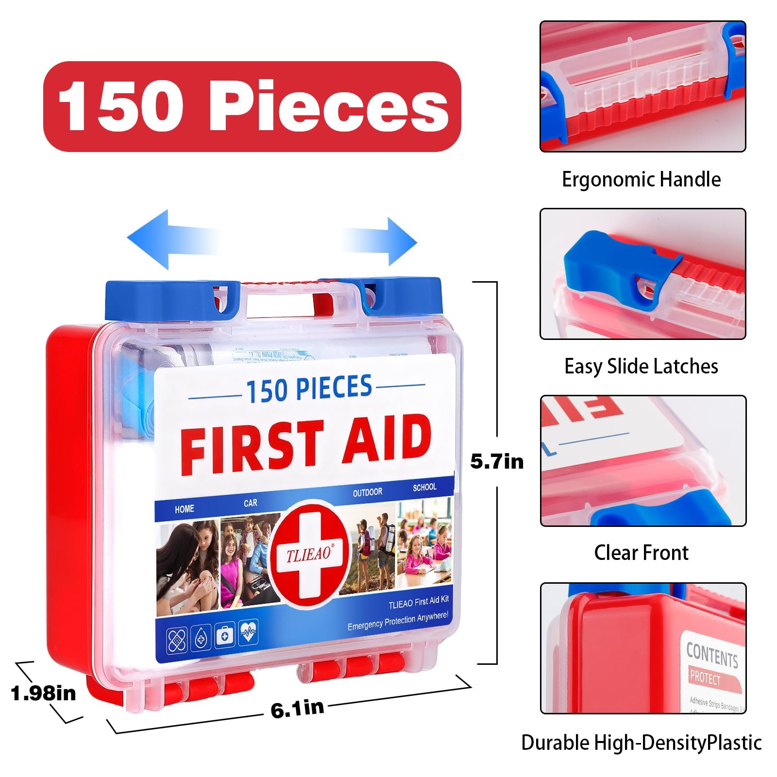 TLIEAO Mini First Aid Kit – 150 Pieces Emergency Medical for Home, Red