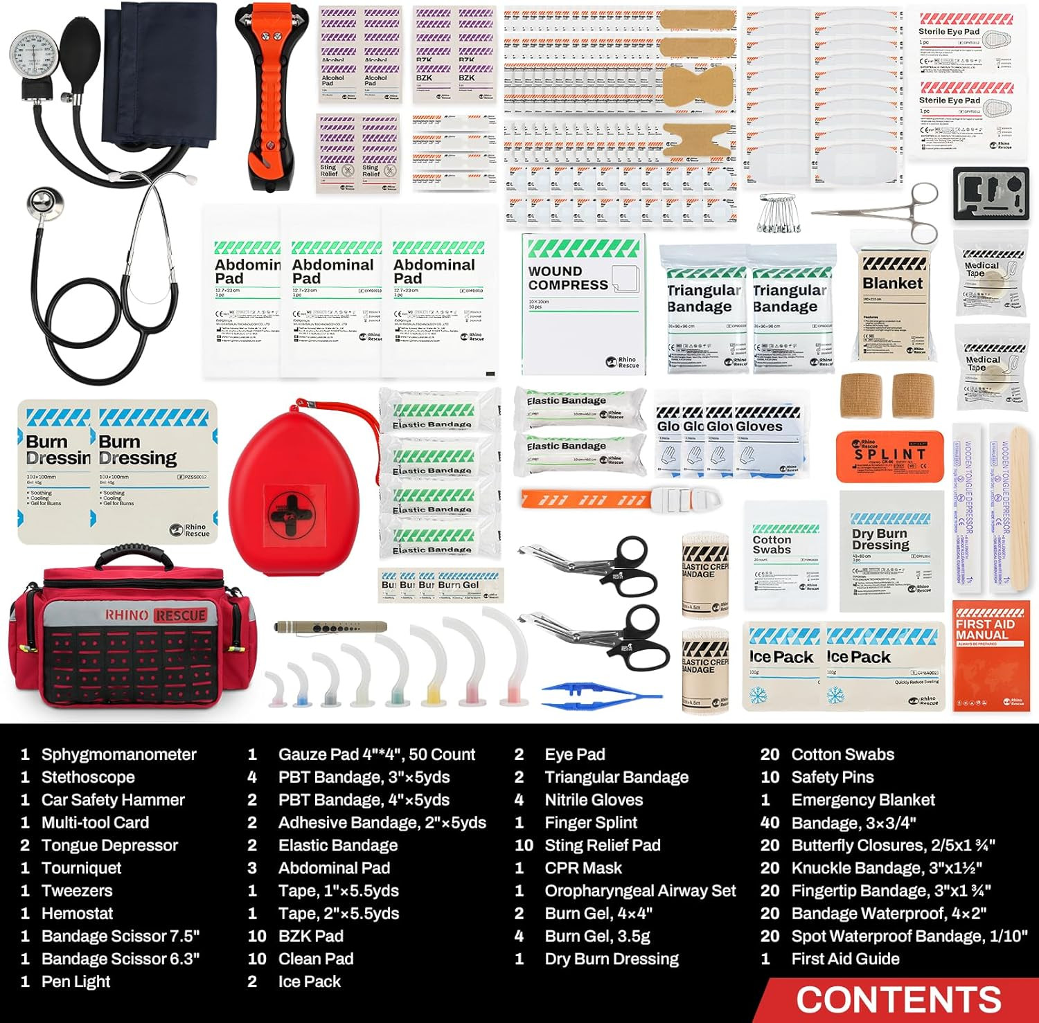 RHINO RESCUE First Responder First Aid Kit Fully-Stocked EMT Bag, Professional E