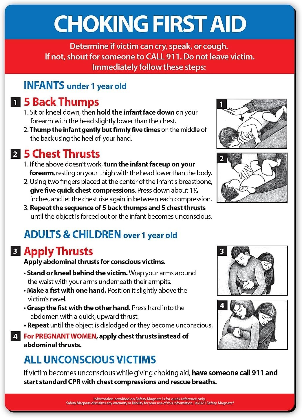 Heimlich Maneuver Instructions Magnet – Essential Choking First Aid 5"x7"