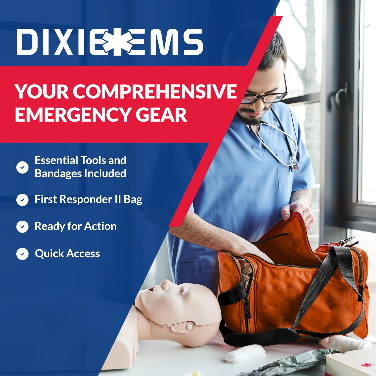 Fully Stocked Trauma First Aid Kit – First Responder II Bag with Tools, Gauze…
