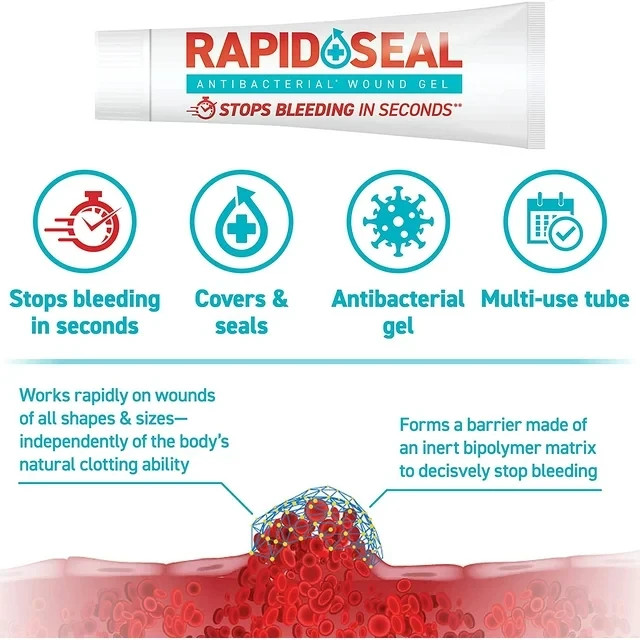 Rapid-Seal Antibacterial First Aid Wound Gel, Stops Bleeding in Seconds