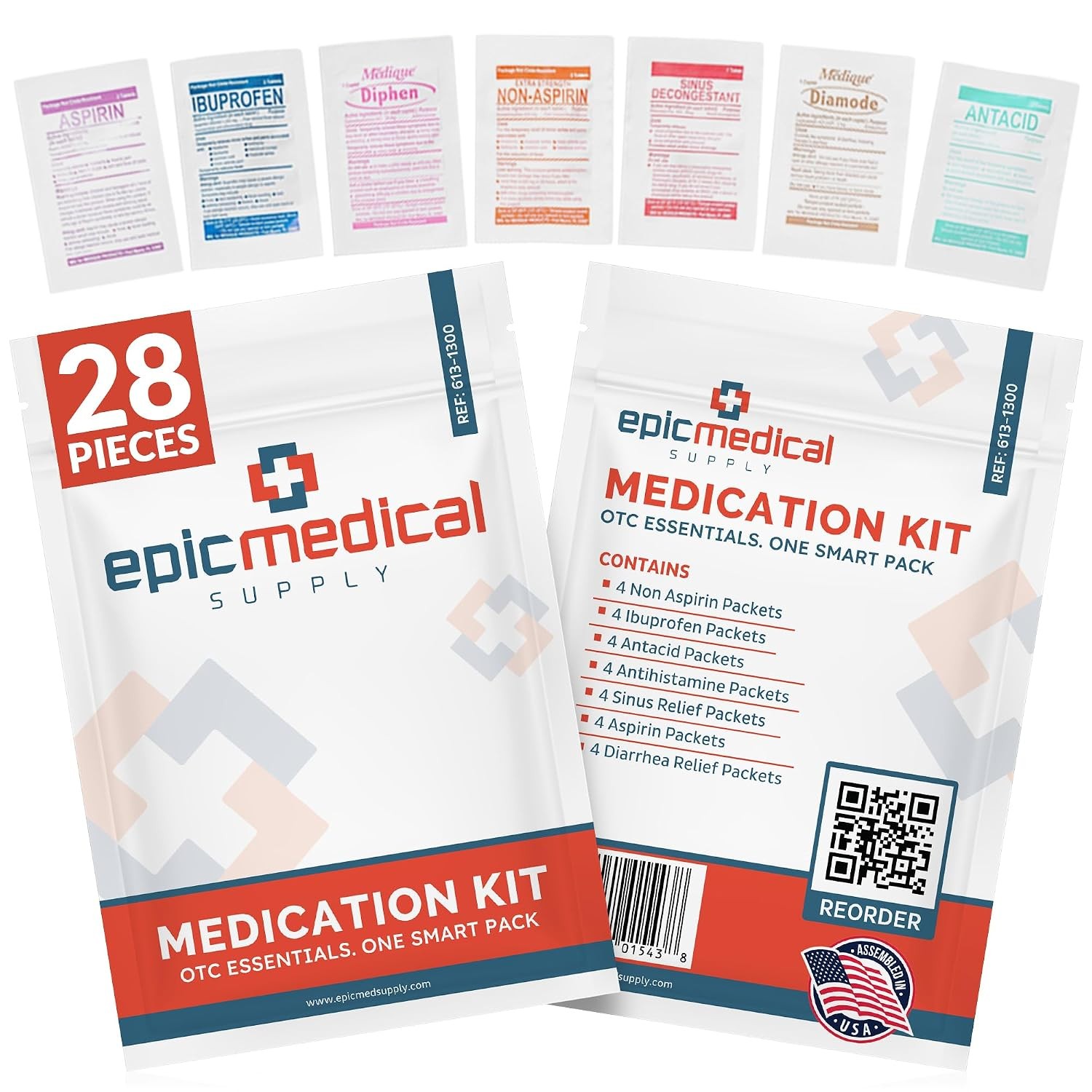 Medical Supply Kit First Aid Medication Refill Unit Dose Packets 28-Count