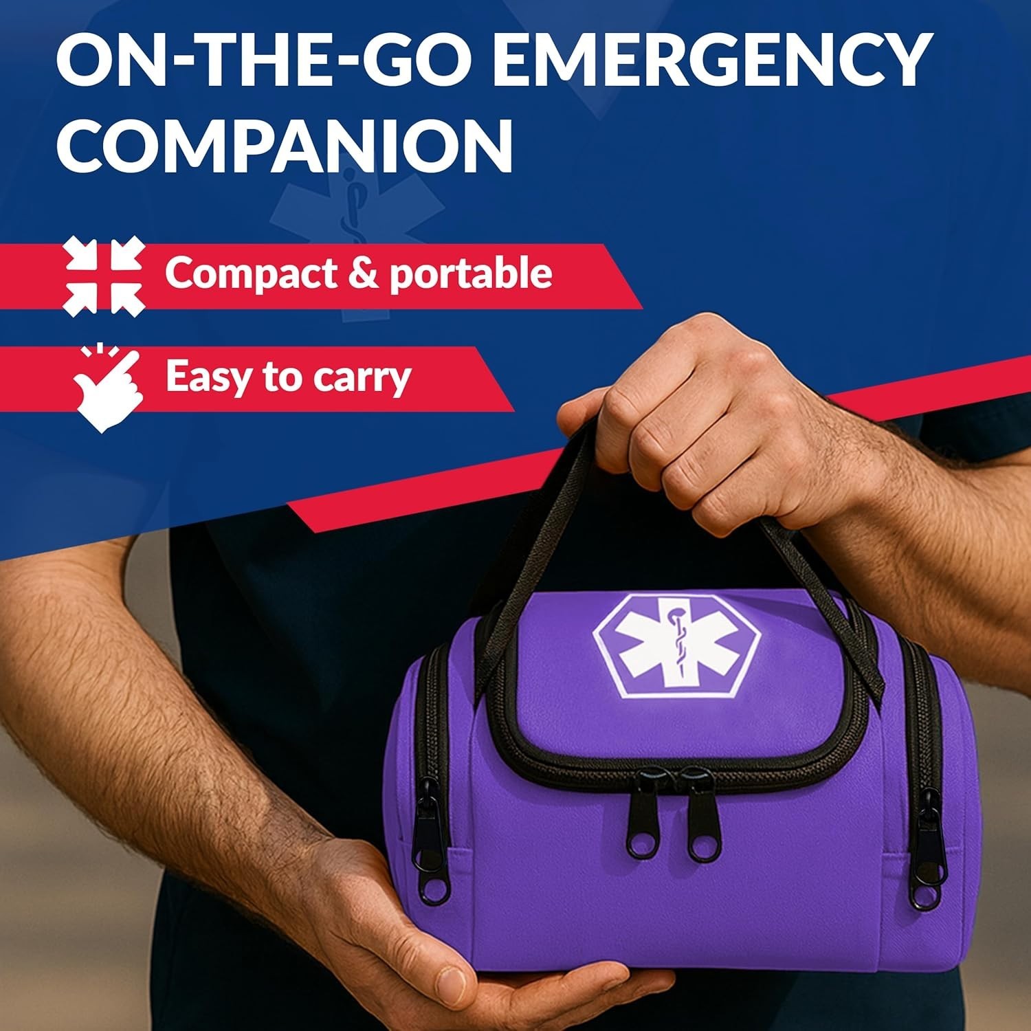 Portable First Aid Bag with Large Main Compartment and Strong Carry Handles