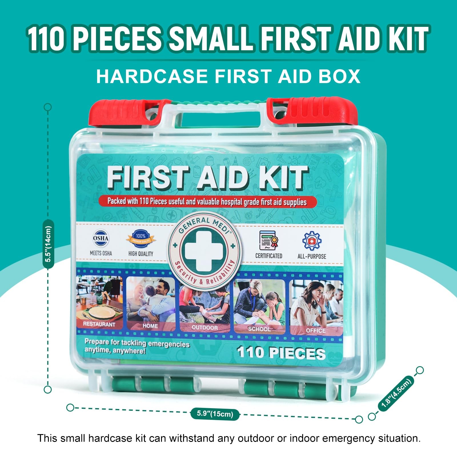 110 Pieces Small First Aid Kit HardCase First Aid Box Contains Premium Medi…