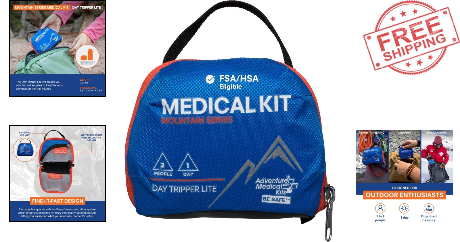 Portable Ultralight 59-Piece First Aid Kit with Wilderness Guide for Adventurers