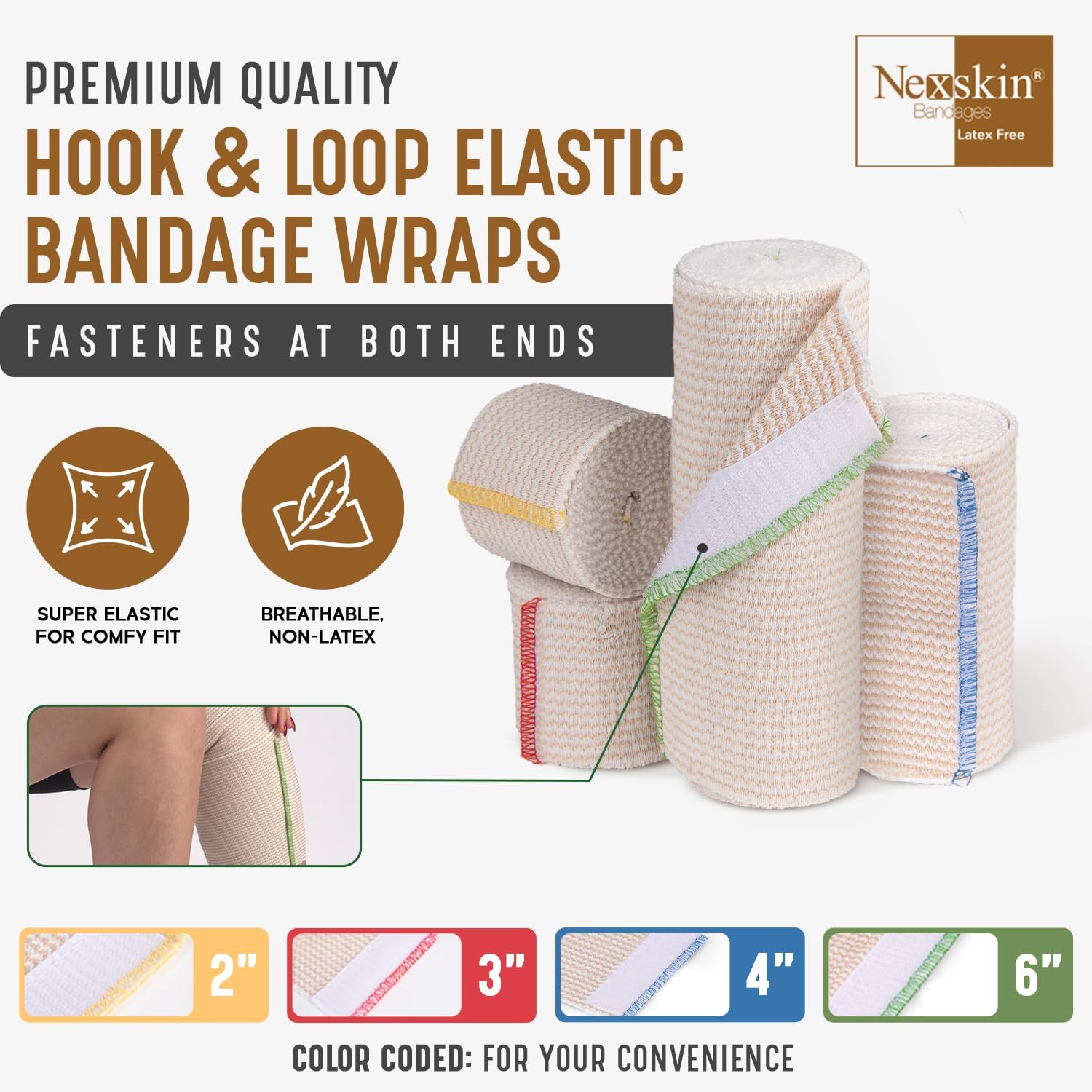 Premium Elastic Bandage Wrap (4” Wide, 6 Pack) – Nexskin Latex Free 6 Pack