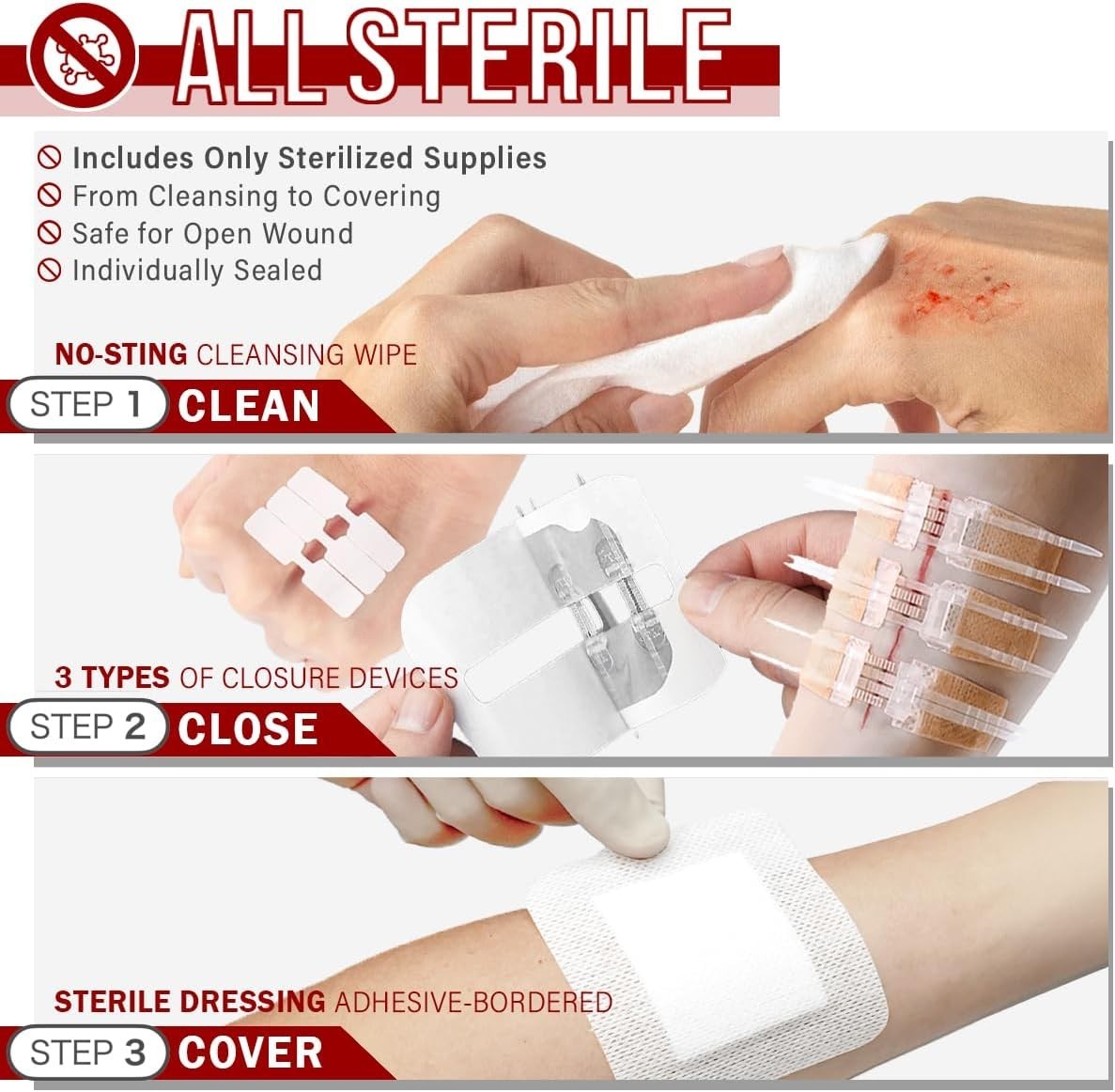 All-in-One 28 Pcs Wound Closure Kit with Suture-Free Zip Devices & Bandages