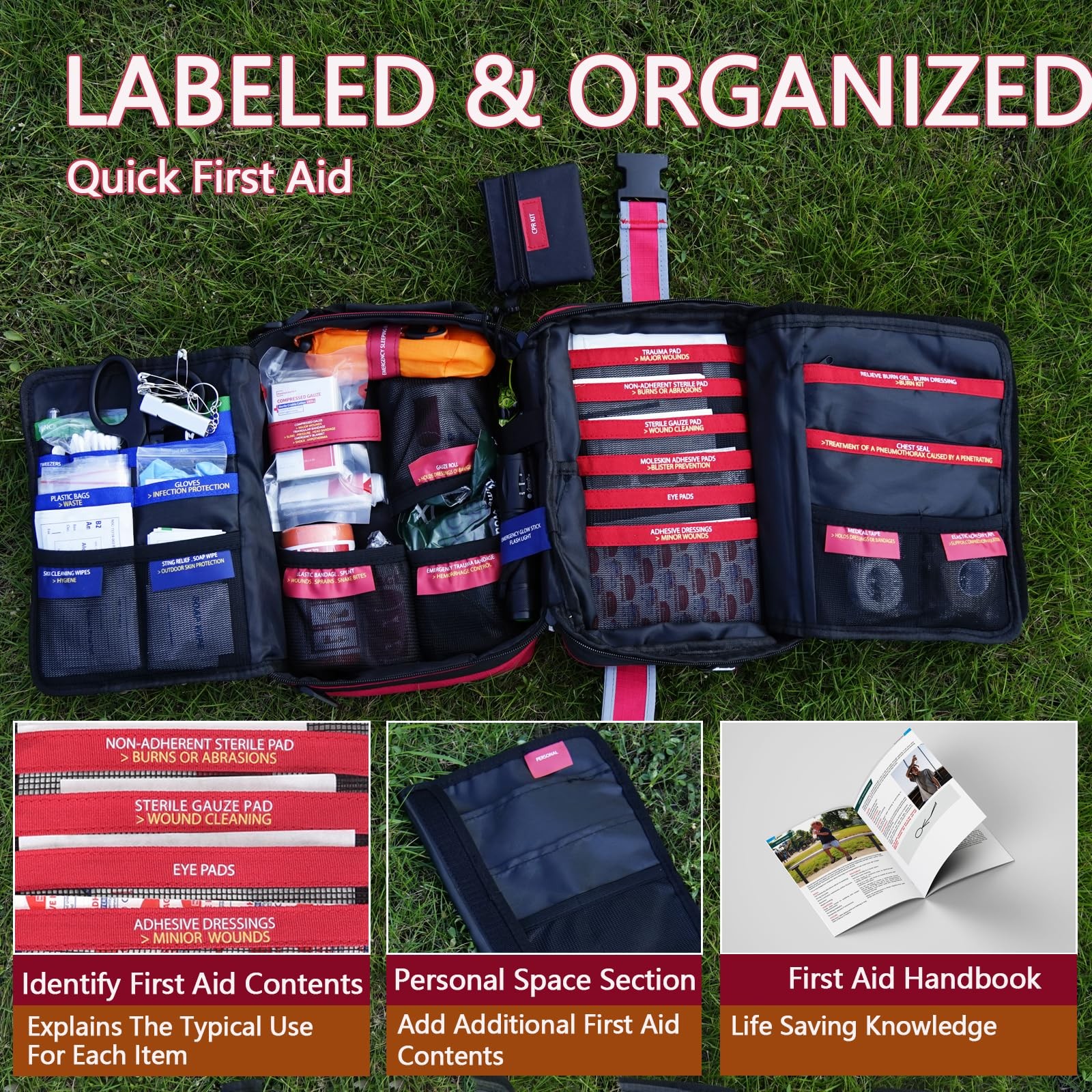 Advanced Comprehensive First Aid Kit with Well Organized Labelled Compartments
