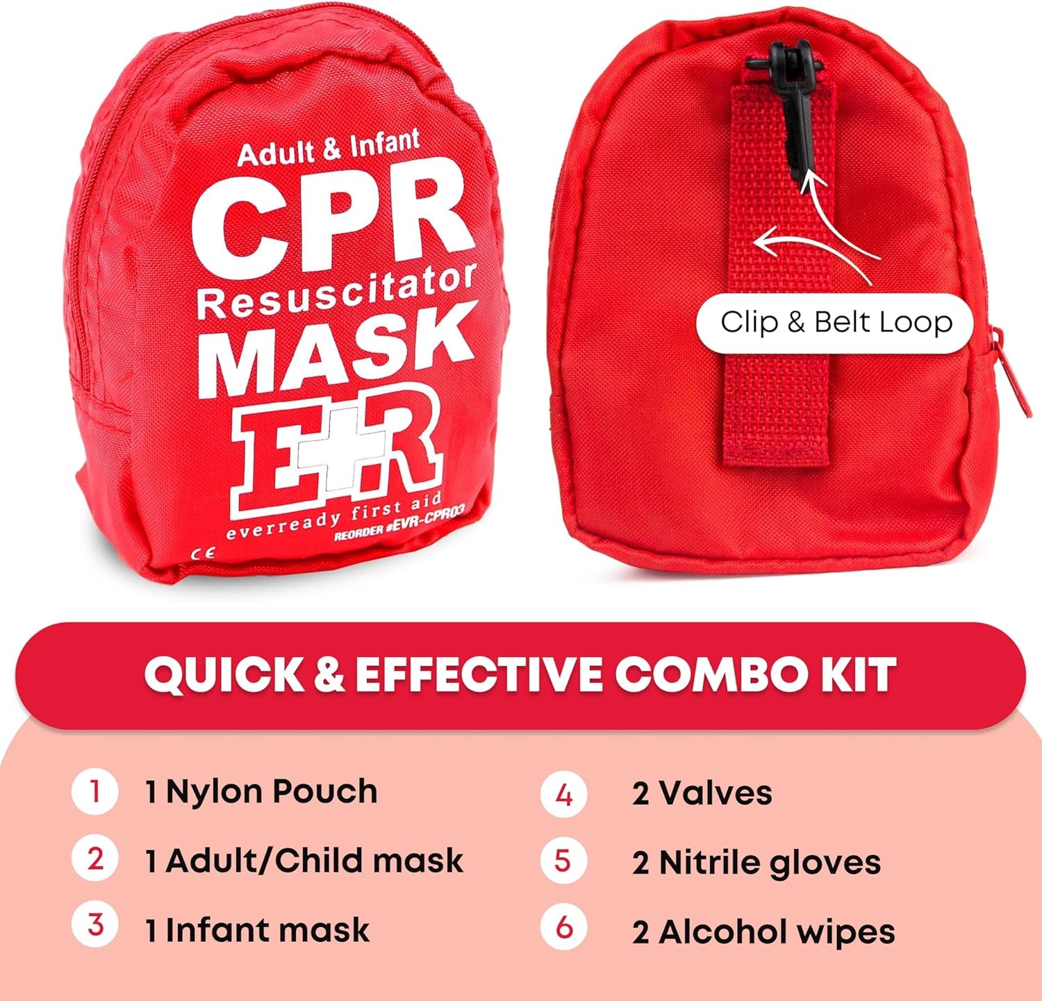 Adult and Infant CPR Mask Combo Kit – Includes 2 Masks with One-Way Red