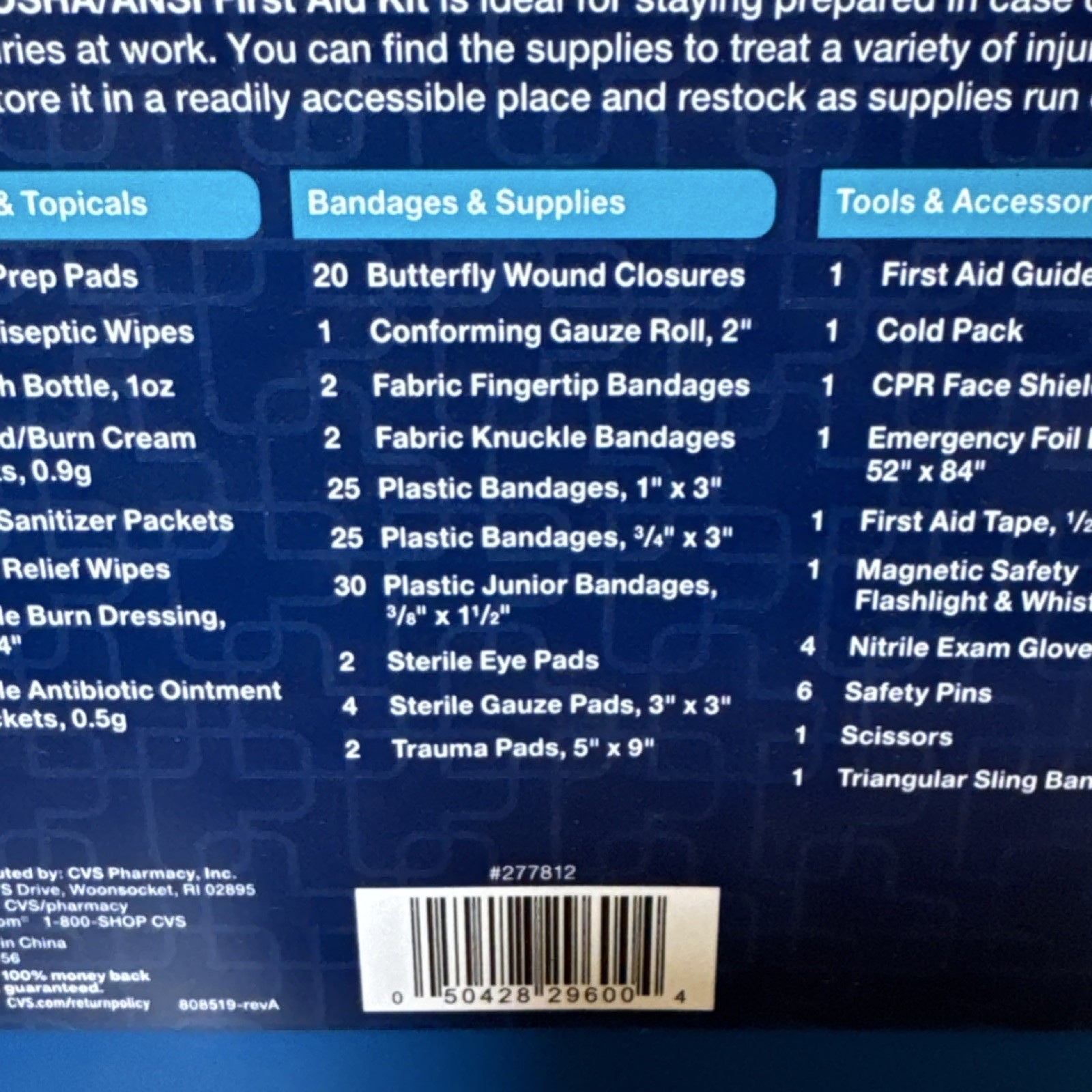 CVS Health OSHA/ANSI First Aid Kit 200 Pieces Clear Portable Case