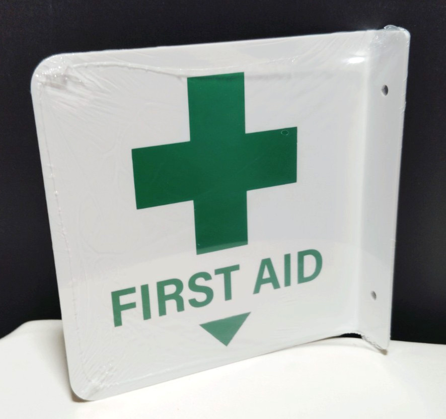 First Aid Location Signs 26 Pack 6in Square Hard PVC Green Cross Wall Mount New
