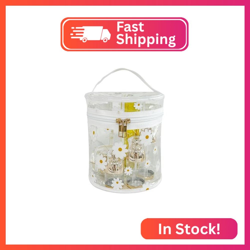 TotePrint Printed Flowers Clear Cylinder Travel Makeup Bag,Portable Waterproof P
