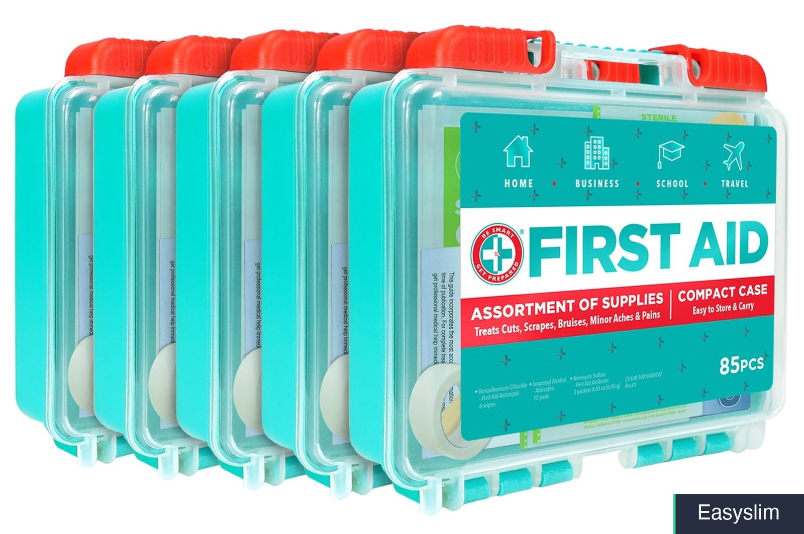 First Aid Kit 85 Piece Hard Case Red Blue 5 Pack Emergency Supplies