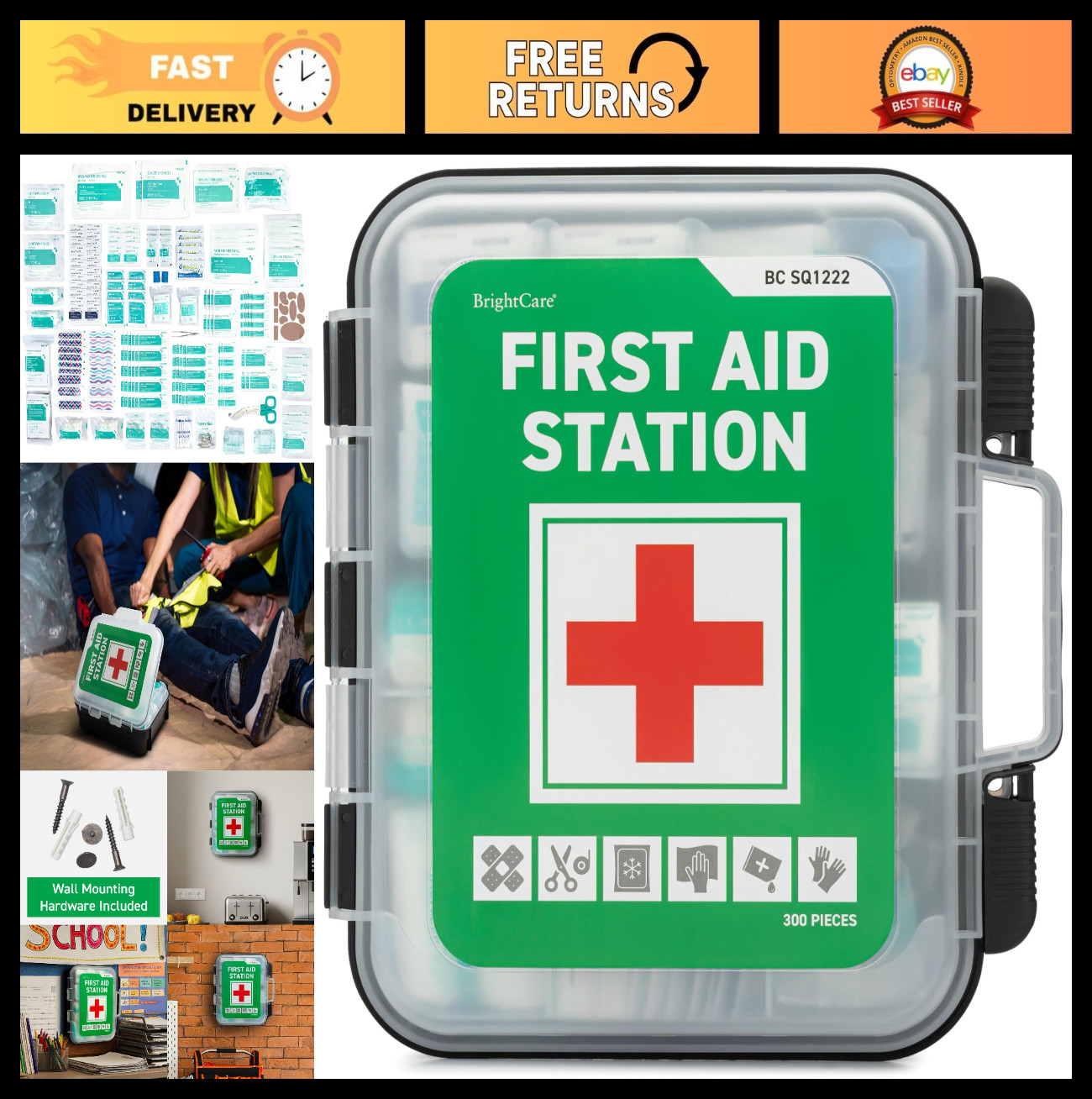 Large Wall-Mount Portable First Aid Kit Cabinet – OSHA Compliant Medical Supplie