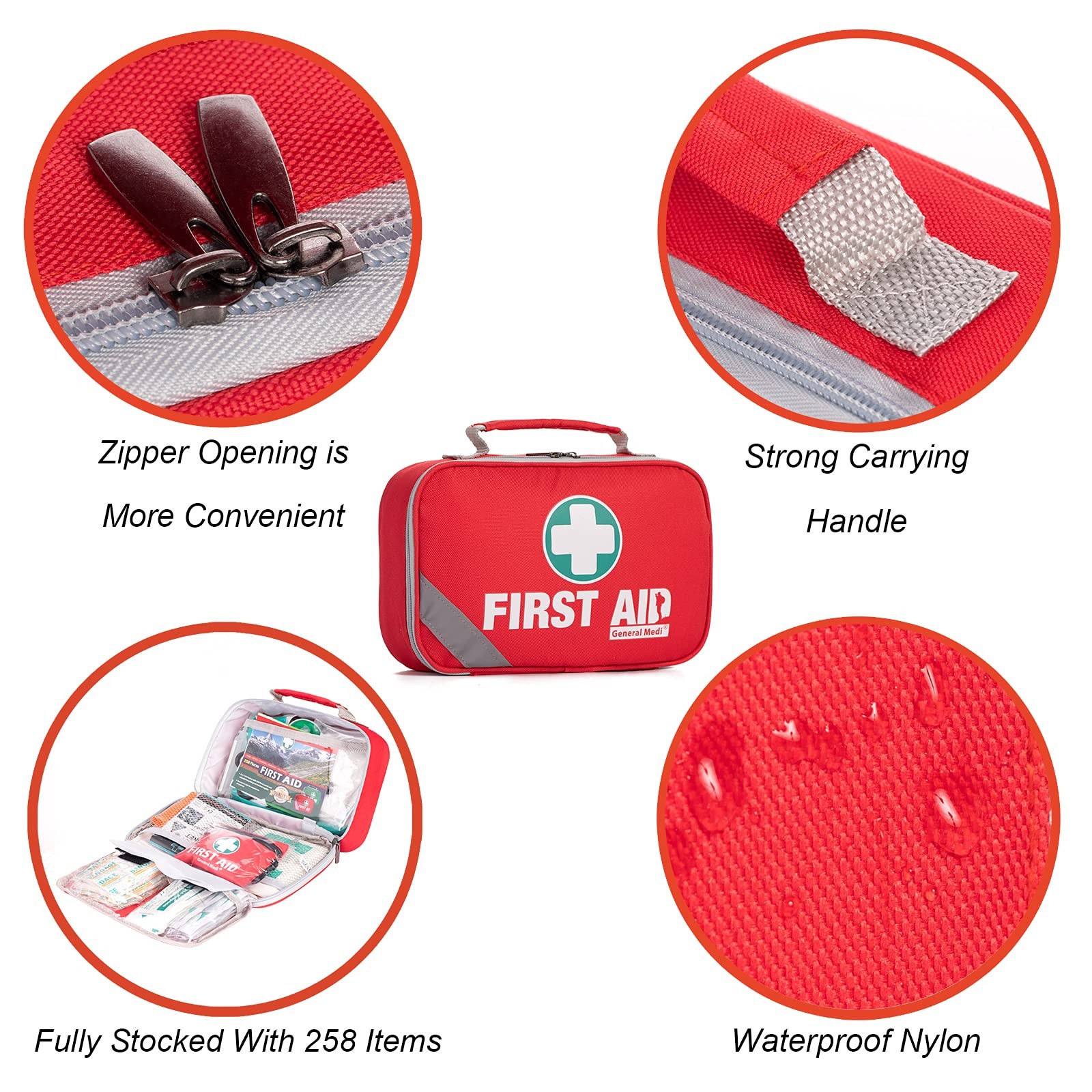 General Medi 2in1 First Aid Kit 215 Pcs+43Pcs Mini Emergency Bag Home Car Travel