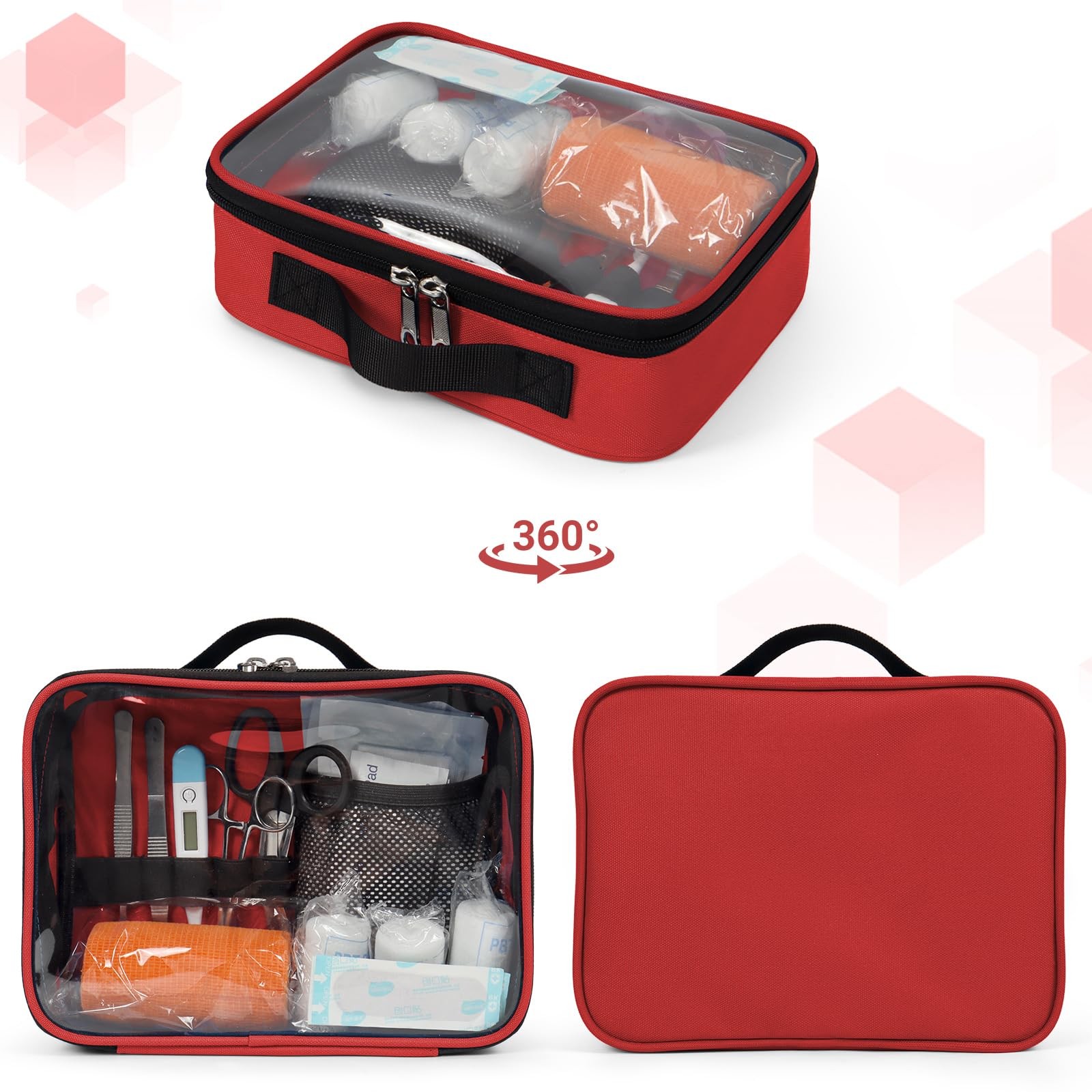 Empty First Aid Bag Clear PVC Waterproof Organizer Pouch Zipper Colored First…