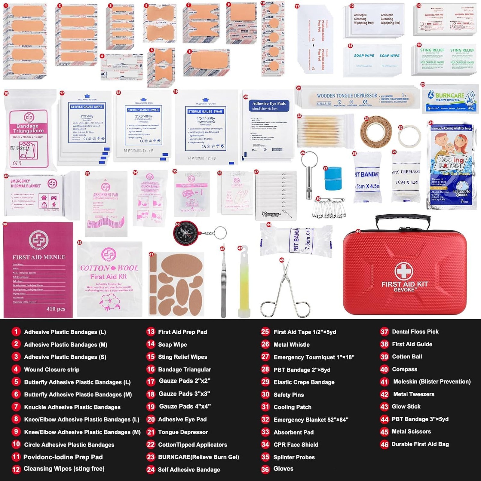 First Aid Kit Waterproof Hard Shell 410 Piece Emergency Medical Supplies for