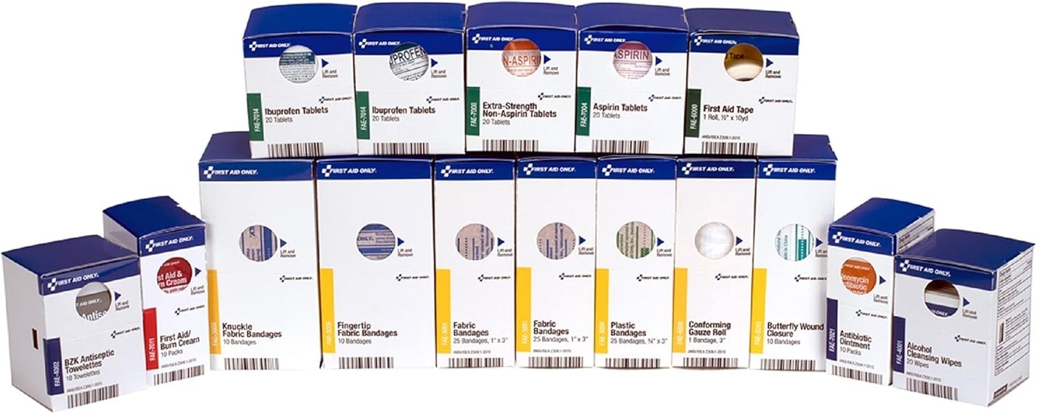 First Aid Refill Kit for 50 Individuals, Compact Box with 237 Medical Essentials