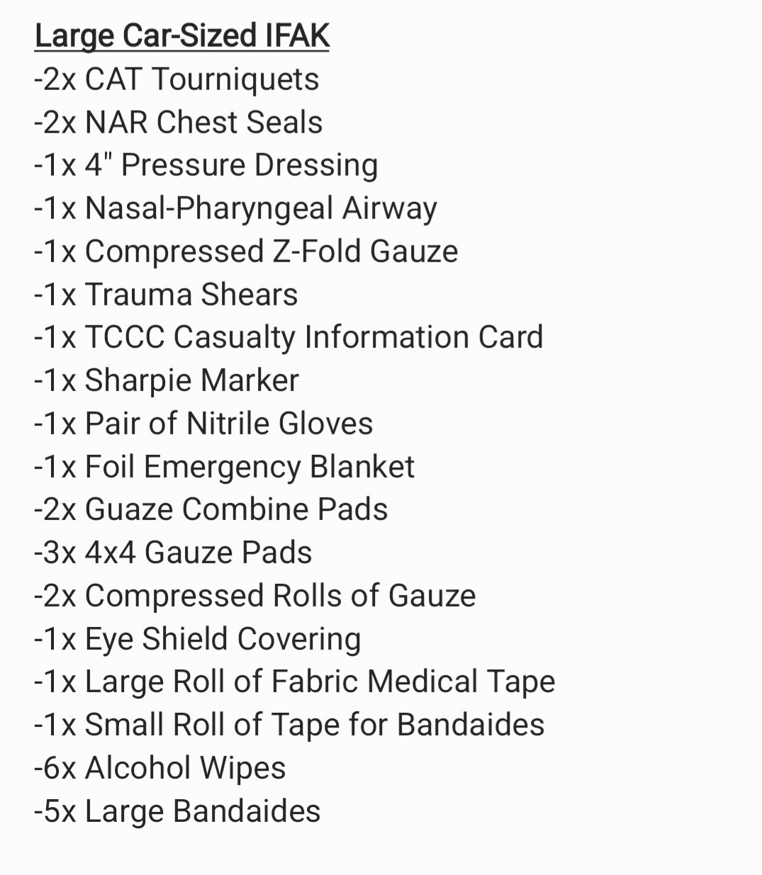 BLACK COLOR – Large Car-Sized IFAK Trauma Kit w/ CAT Tourniquets and Boo-Boo Kit