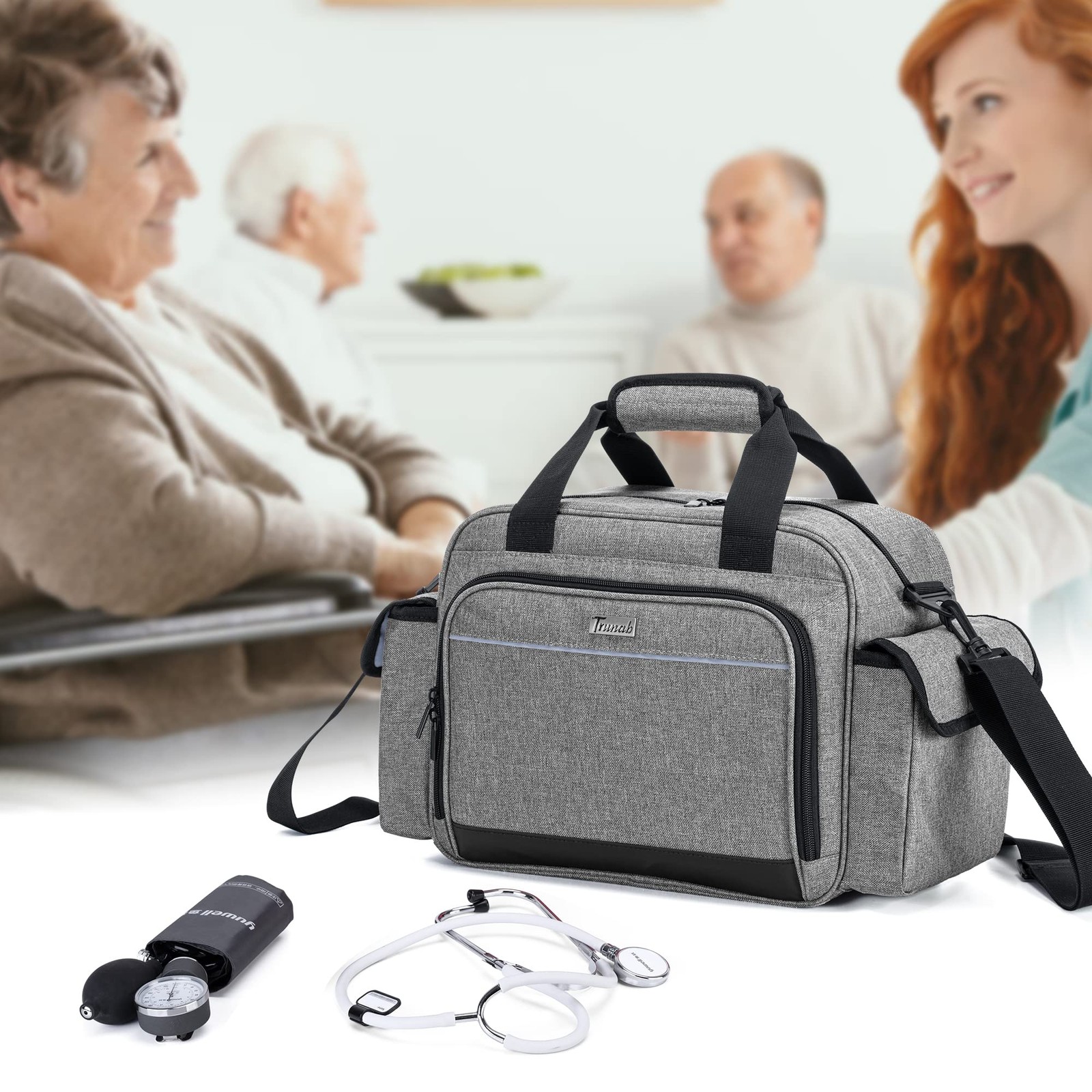 Trunab Home Health Nurse Bag Empty, Portable 1 Count (Pack of 1), Grey