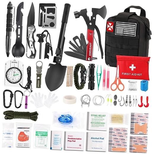 Survival Kit 256 in 1, First Aid Kit Survival Gear Tools Trauma Kit with Black
