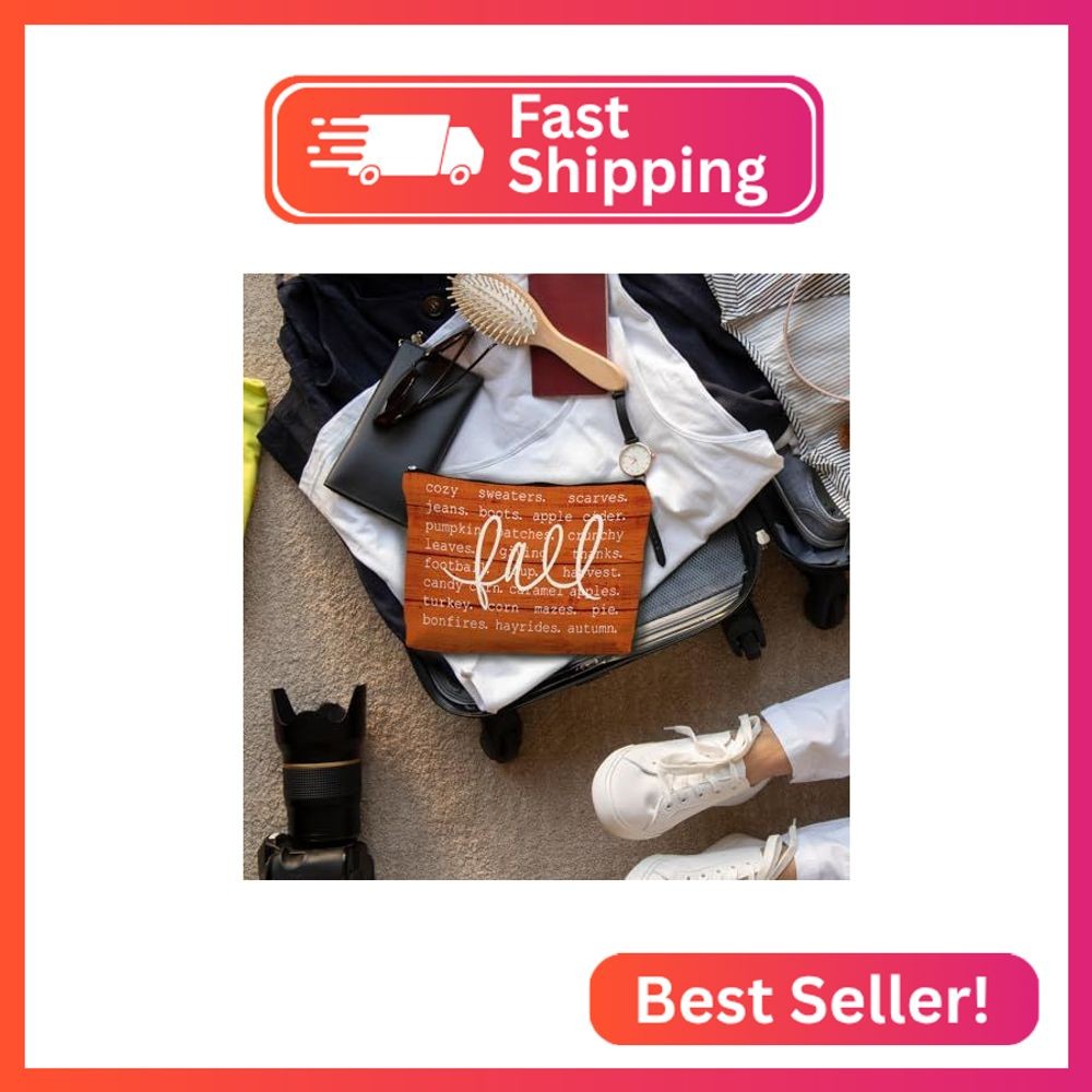 ignytiger Fall Orange Makeup Bag Thanksgiving Gifts for Women, Fall Themed Cosme