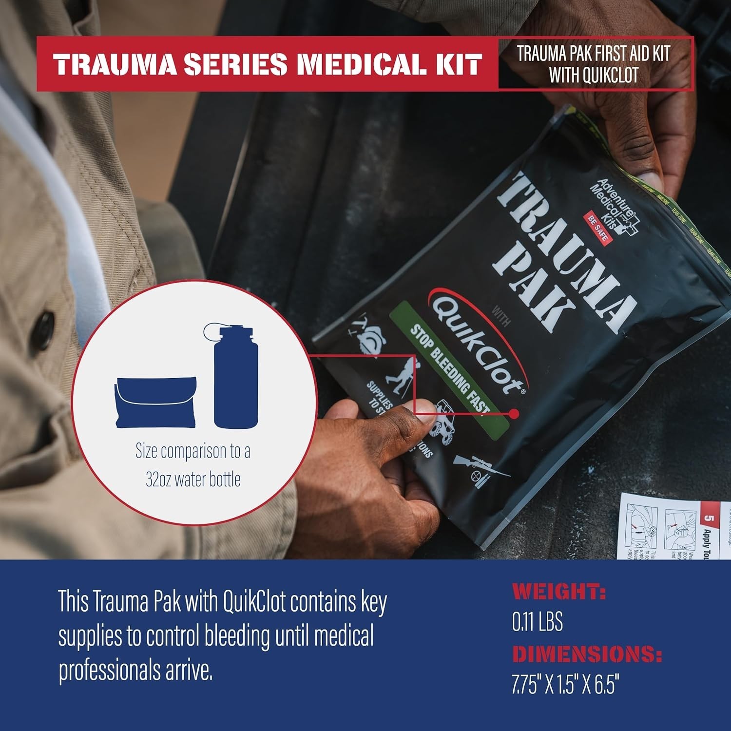 Trauma Pak First Aid Kit with QuikClot Sponge, black, one size
