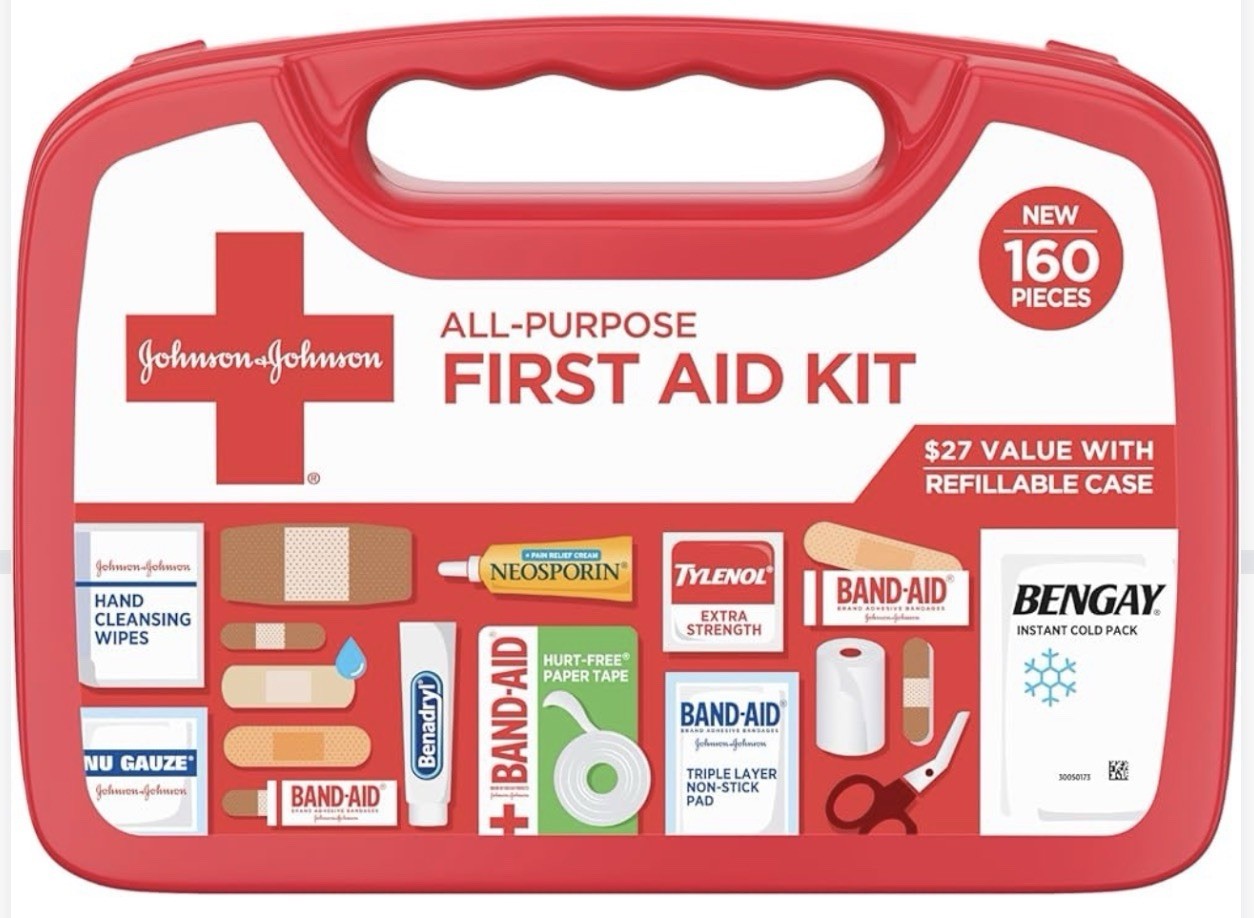 Johnson & Johnson Portable First Aid Kit 160 Pieces Refillable Case Emergency