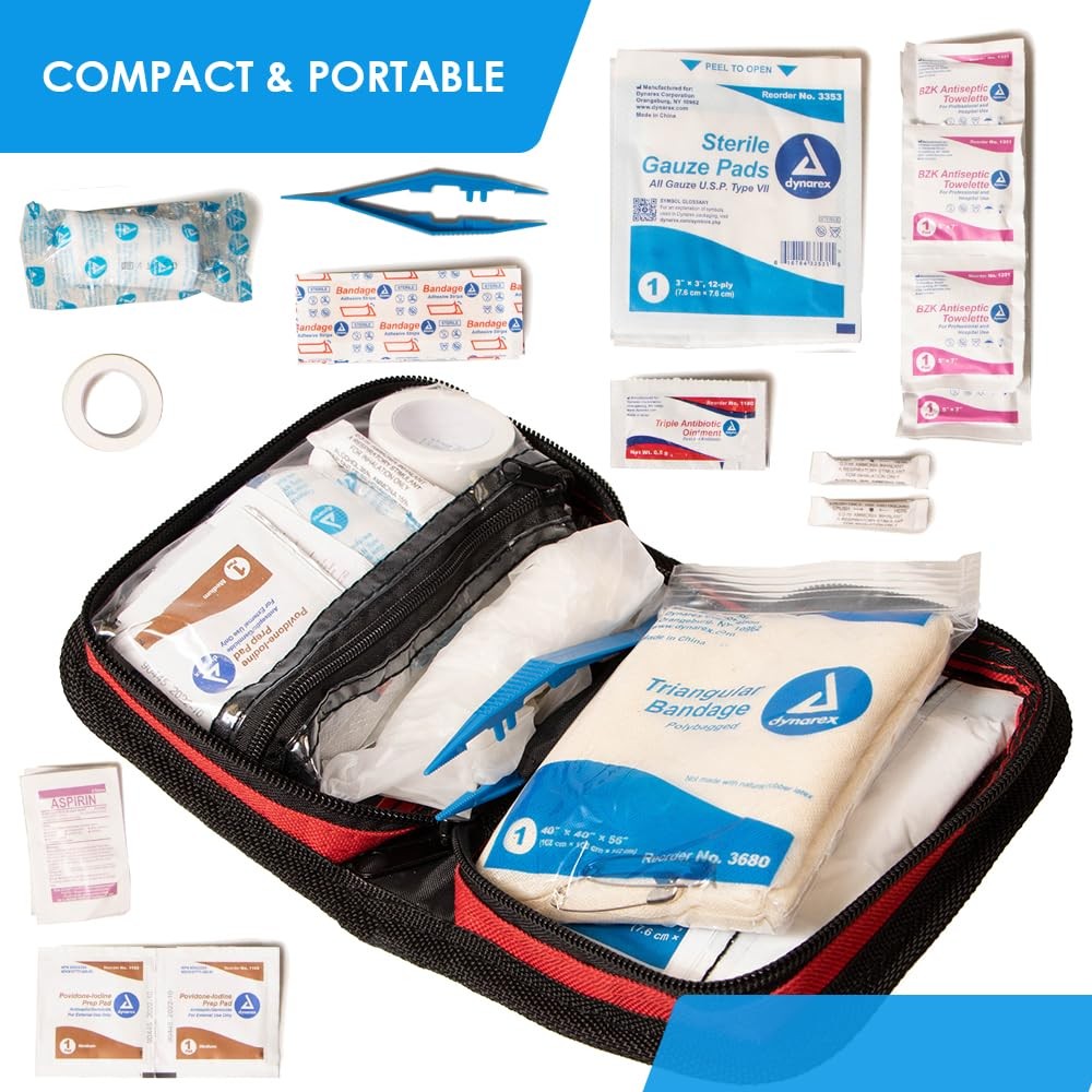 Primacare KB-7411 45 Piece Personal First Aid Kit, 6"x4"x1", with Red