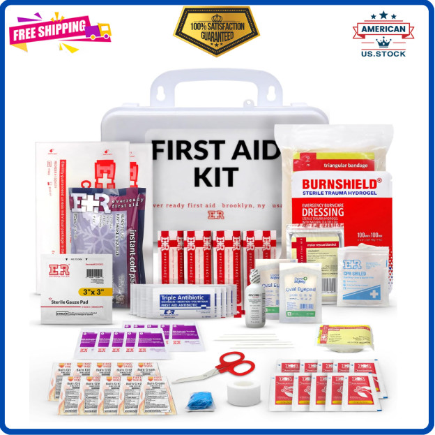 10 Person First Aid Kit – OSHA and ANSI Class A Compliant, Fully stocked Emergen