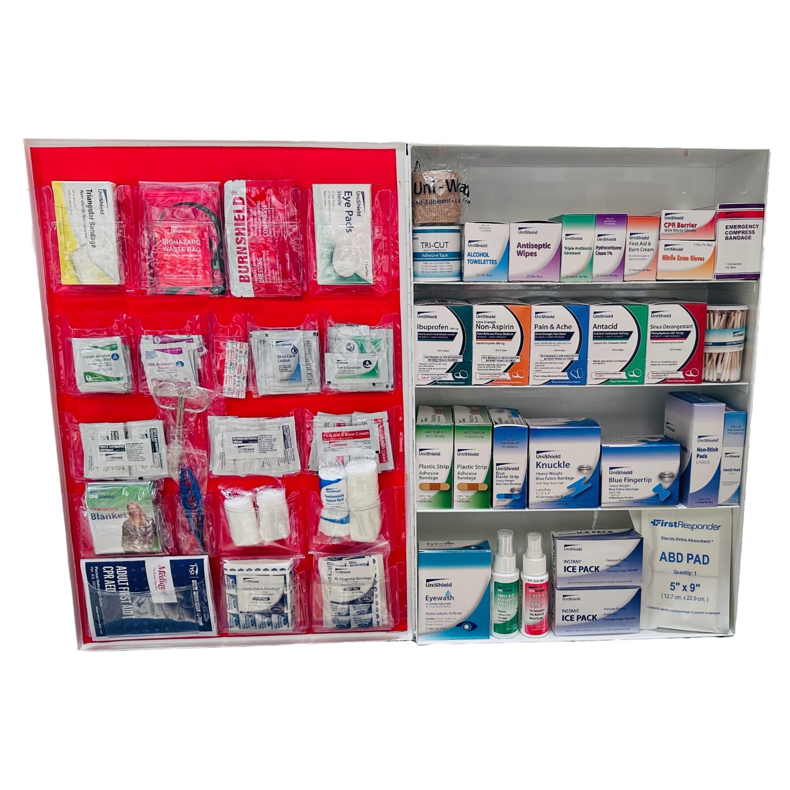 UniShield Class A 4-Shelf Cabinet, 1st Aid Large Wall Mount Cabinet – 1500 Pcs