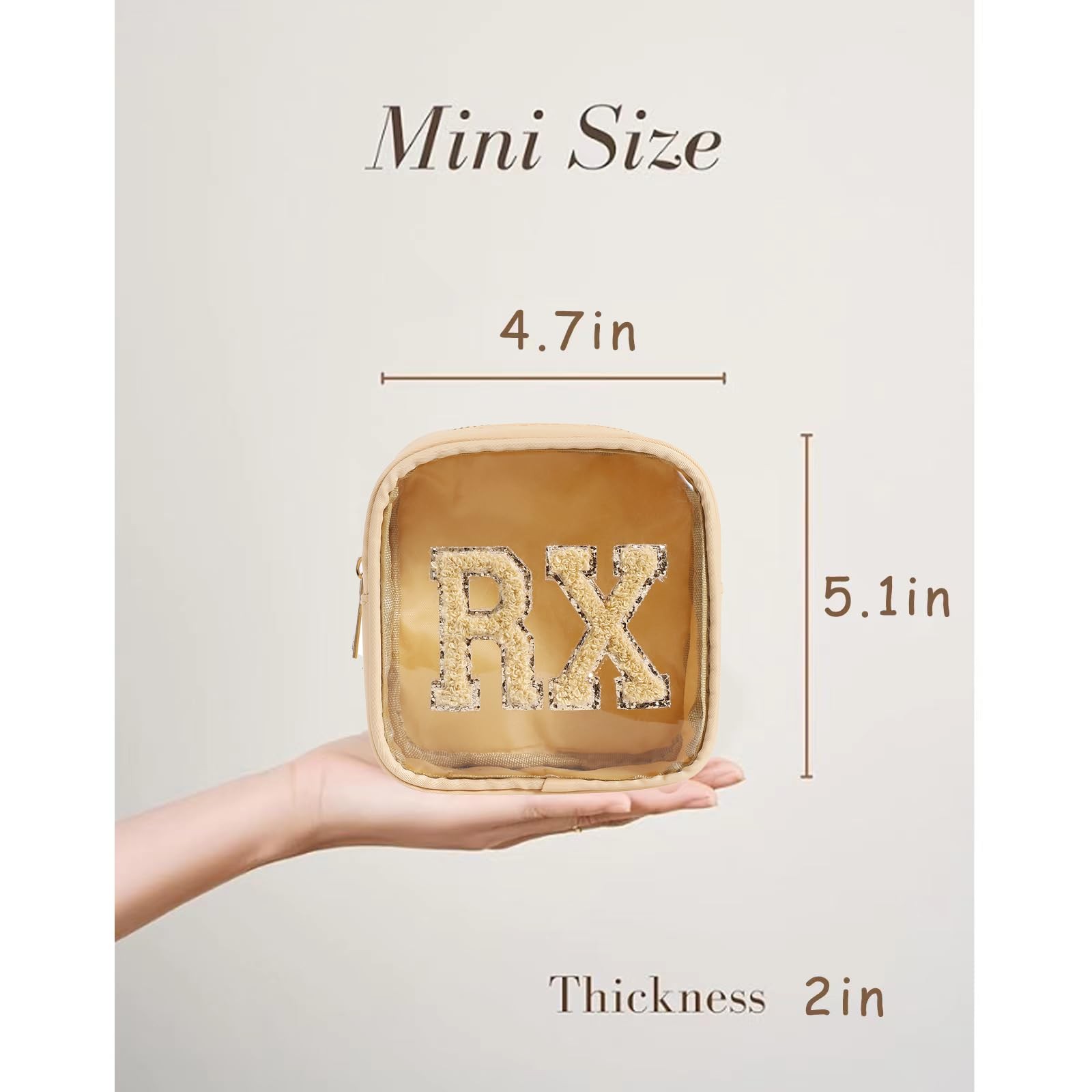 RSRSLEII Small Chenille Letter Clear Medicine Makeup Bags,Nylon PVC 07Khaki
