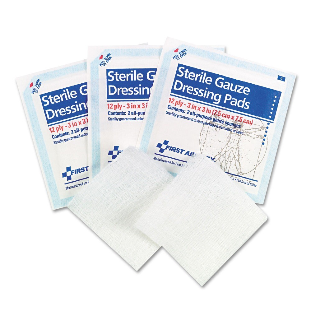First Aid Only FAE5005 3 in. x 3 in. 12-Ply Sterile Gauze Pads (5/Pack) New