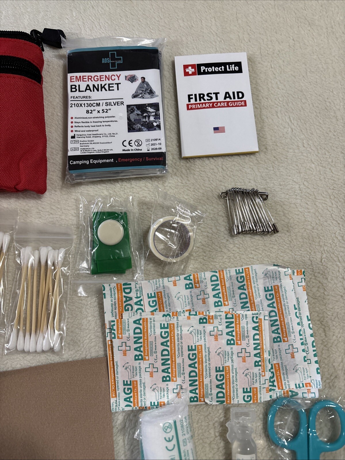 Protect Life First Aid Kit in Red Zipper Bag Expiration 11/2026 NIP