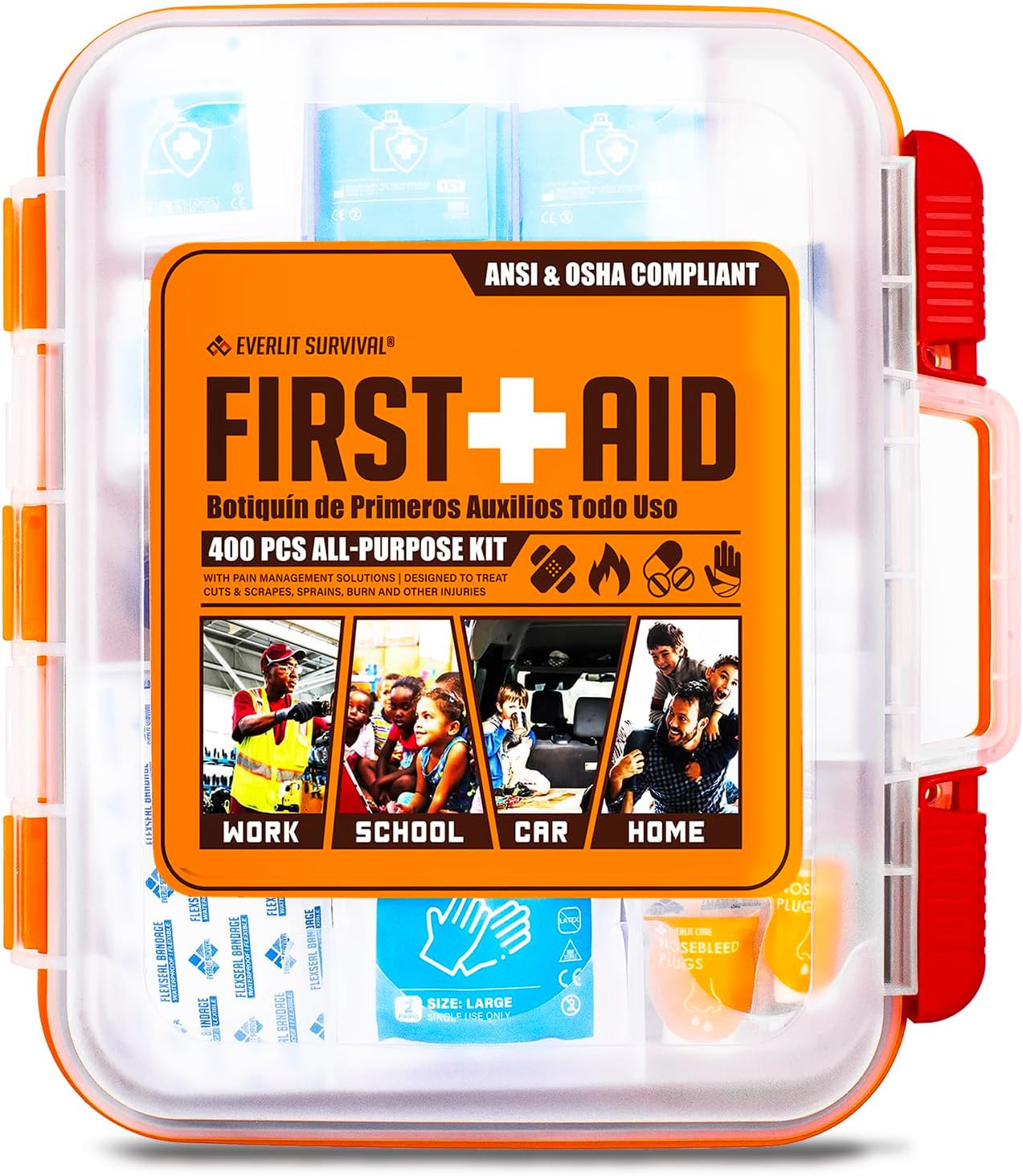 EVERLIT 400 Pcs OSHA Compliant First Aid Kit, Wall-Mountable Essential Emergency