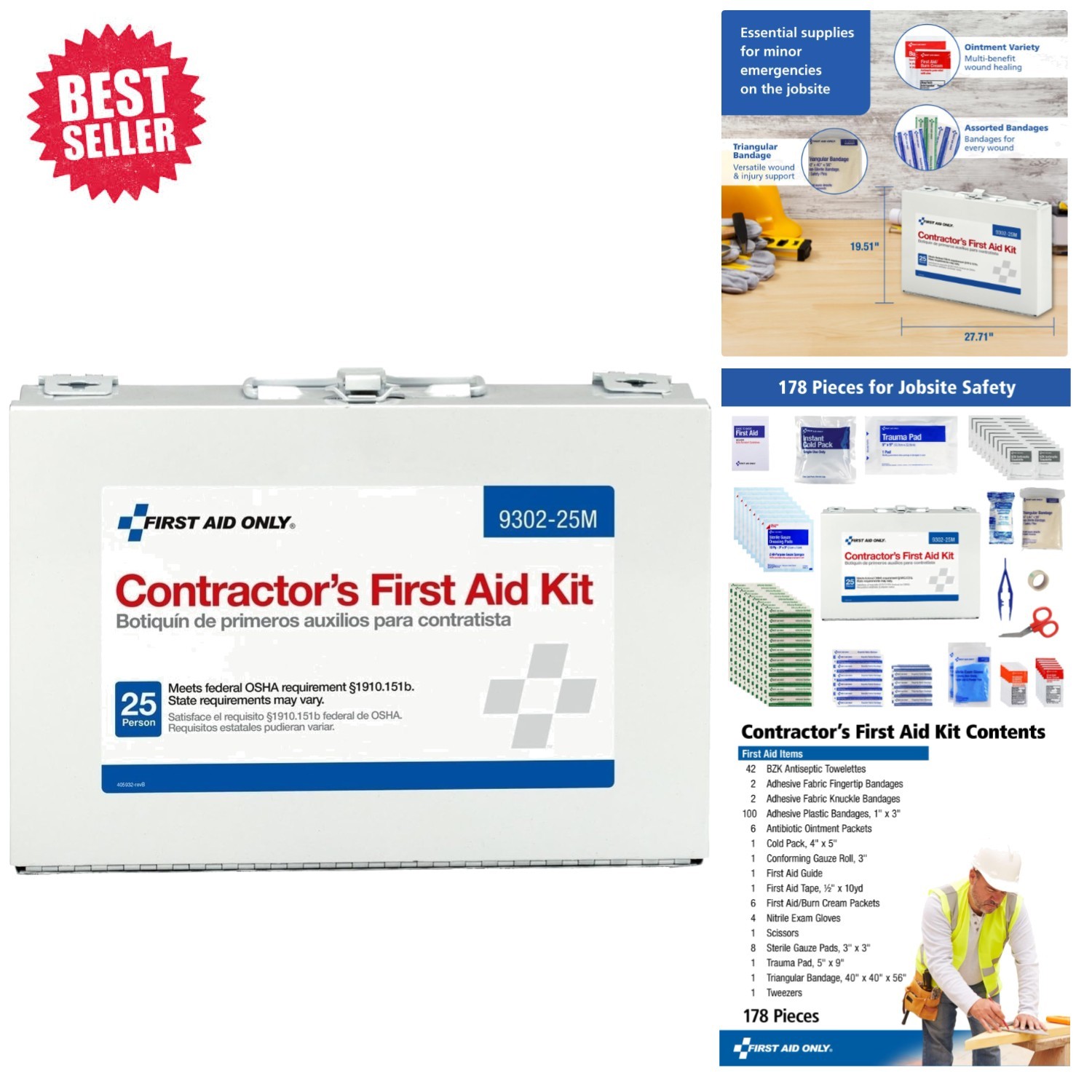 Portable 25-Person First Aid Kit – 178 Pieces for Home, Office, and Construction
