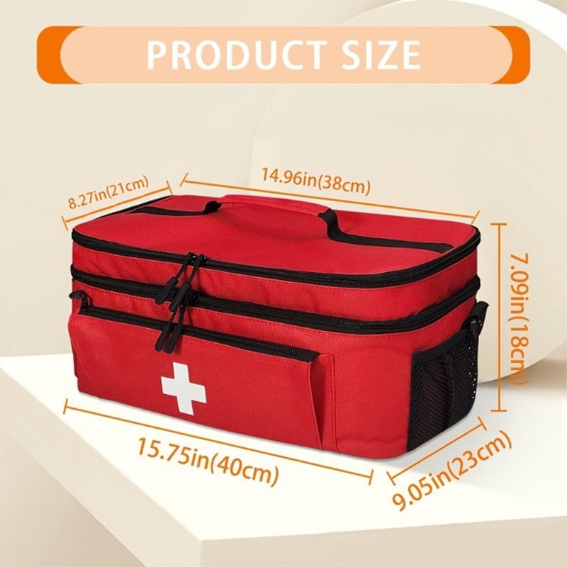 Multi-Compartment Travel First Aid Bag Medical Storage Organizer Empty Bag Red