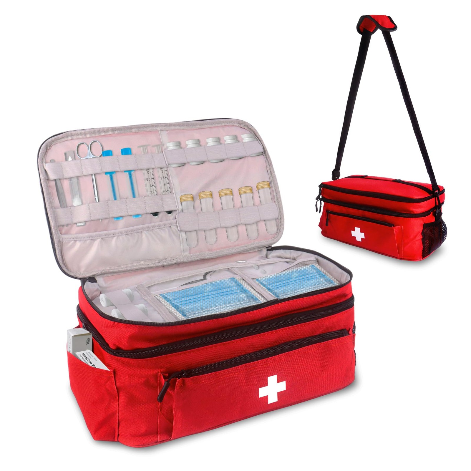 Dmnnlp First Aid Bag Empty Large 16×8.3×7 inch with inch, Red