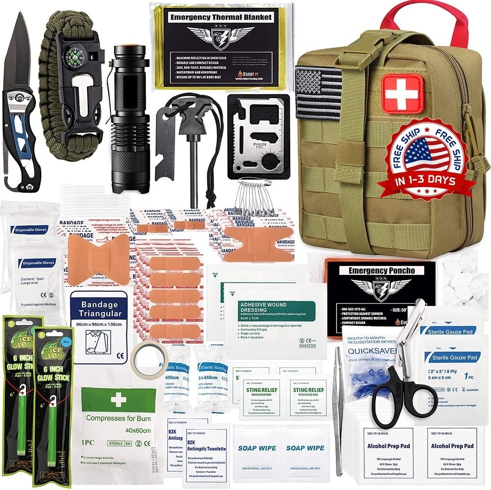250pc Survival First Aid Kit Medical Emergency Military Trauma Bag Tactical Wate